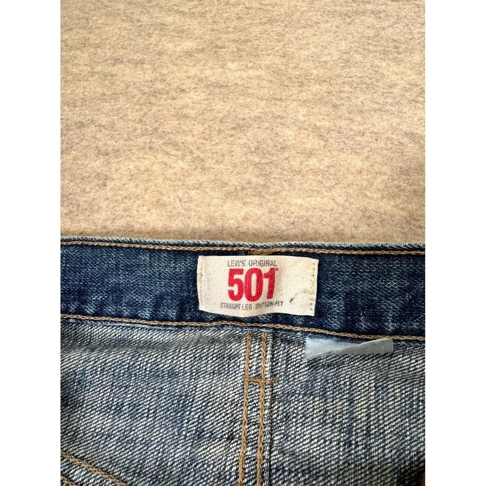 Levis‎ 501 Straight Leg Jeans Mens 40x30 Blue Whiskering Denim Cotton Button Fly